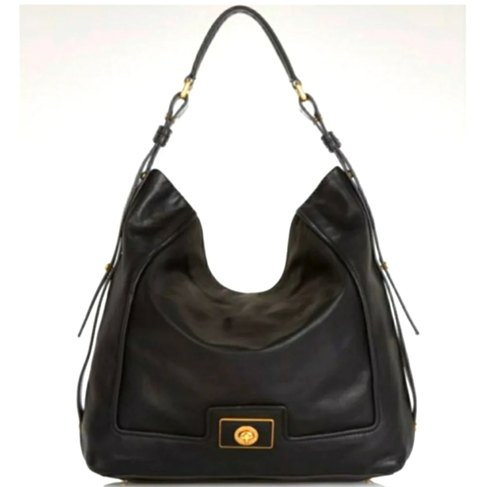 MARC JACOBS Large Black Leather Shoulder Handbag Hobo bag Tote